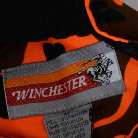 Vintage Winchester Neon Orange And Black Outdoor Camo Print Lined Overalls Med - Picture 13 of 16